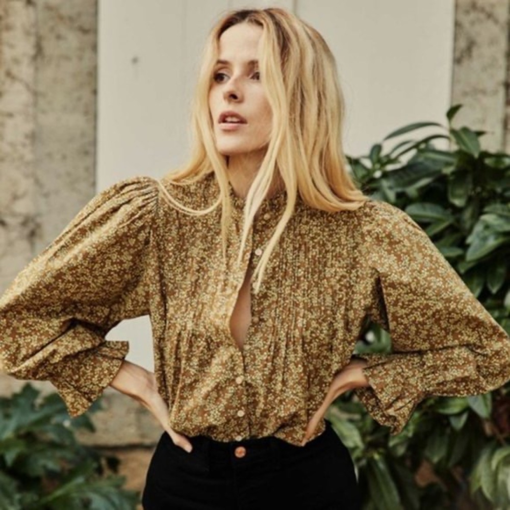 Doen Floral Blouse in Olive and Cream